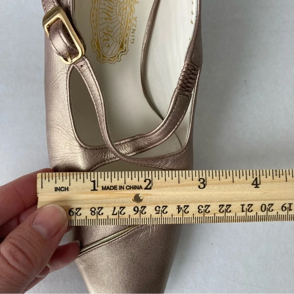Yoshinoya Ginza‎ Tokyo Rose Gold Metallic Leather Mary Jane Block Heels Japan 22